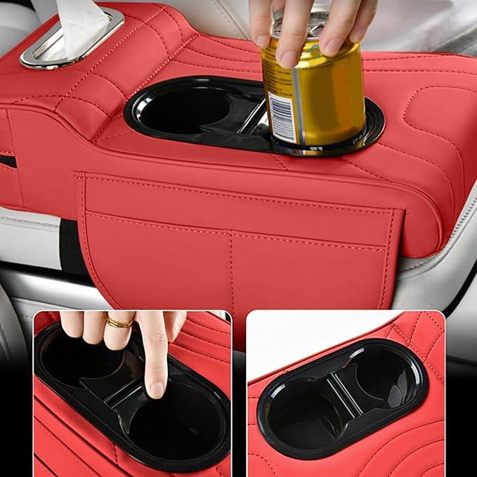 Car Armrest Box Mat, 5-in-1 Center Console Cover Cushion with Cup Holder Tissue Slot, Universal PU Leather Car Box Pad for Sedans Car Accessories Interior Organizers (Multi B02)