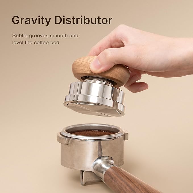 TIMEMORE Espresso Tamper Set 58.4mm with WDT Tool, Self-Leveling Tamper & Gravity Distributor for Professional Coffee Preparation - Wooden Grip