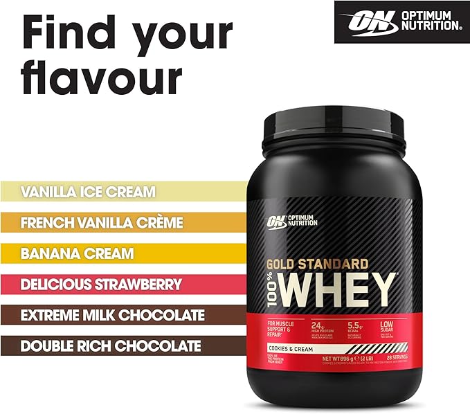 Optimum Nutrition Gold Standard 100% Whey Protein Powder, Cookies & Cream, 2 Pound (Packaging May Vary)