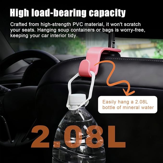 4 PCS Car Headrest Hooks - 360 Rotatable Auto Back Seat Storage Organizer, Universal Vehicle Car Organization Hangers for Purses, Bags, Cloths & Water Bottles Hook Seat Accessories, Pink
