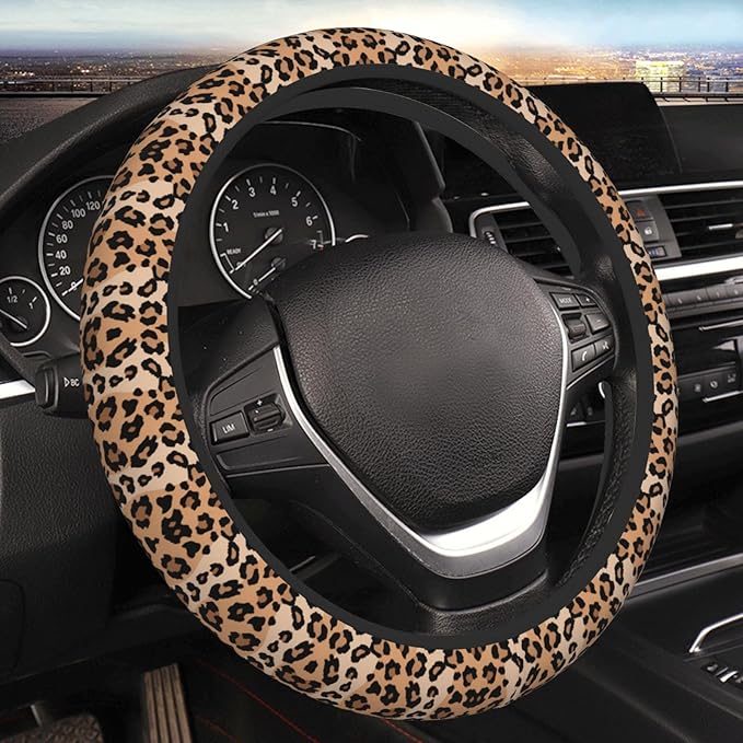 Leopard Prints Car Steering Wheel Cover, 15 Inch Steering Wheel Cover Stylish Decor for Most Cars