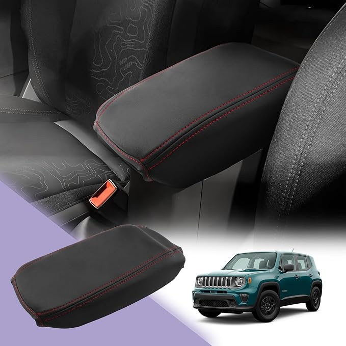 LUWU Renegade Center Console Cover Compatible with 2015-2021 2022 2023 Renegade Accessories Armrest Console Cover Soft Leather,Red Line