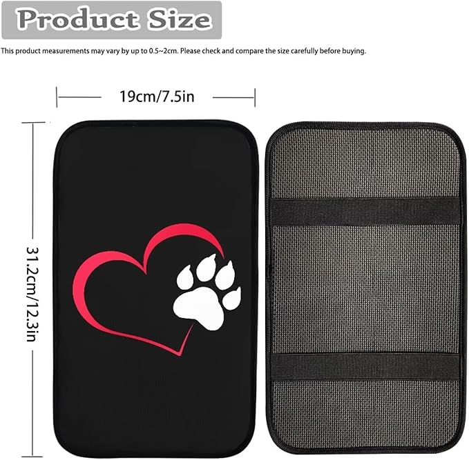 Mintutlipy Red Heart Dog Paw Car Center Console Cover Car Decoration Universal Durable Automotive Armrest Cushion Easy to Install