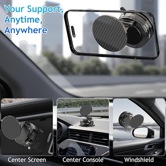Phone Holders for Your car, Compatible with MagSafe, Ultra Vacuum Suction Cup Mount, 360° Rotation, Car Phone Holder Compatible with All Models, Carbon Fiber Deep Brown