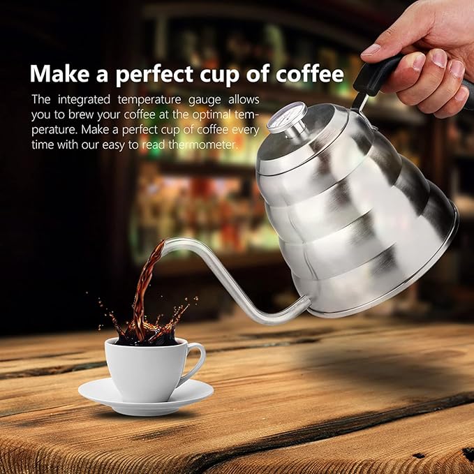 TOPINCN 304 Stainless Steel Pour Over Coffee Gooseneck Kettle Teapot with Thermometer, 1.2L Capacity, Beehive Shaped Design, for Gas, Electric and Induction Stoves (1.2L)