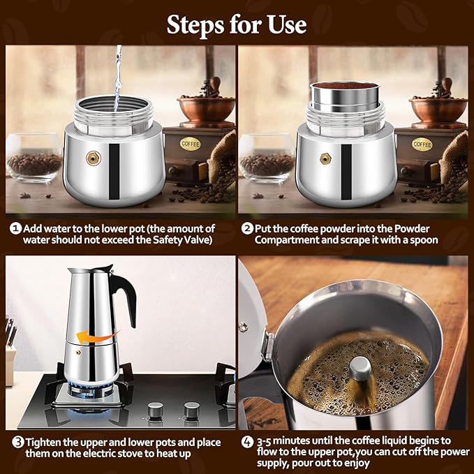 9 Cup Moka Pot Percolator Italian Coffee Maker 450ml Stovetop Espresso Mocha Stainless Steel Greca Coffee Maker Classic Cafe Makers Suitable for Induction Cookers Ceramic Stoves Straight
