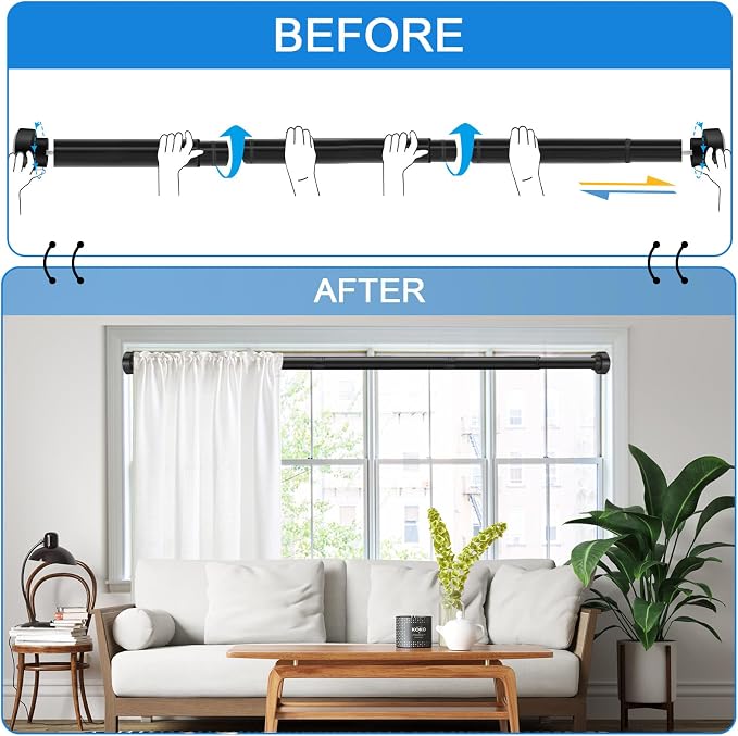 YNL Shower Curtain Rod 34-96 Inches(2.8-8ft), Adjustable Shower Rod No Drilling, Non-Slip, Never Rust, Stainless Steel, Suitable for Bathroom Window, Matte Black