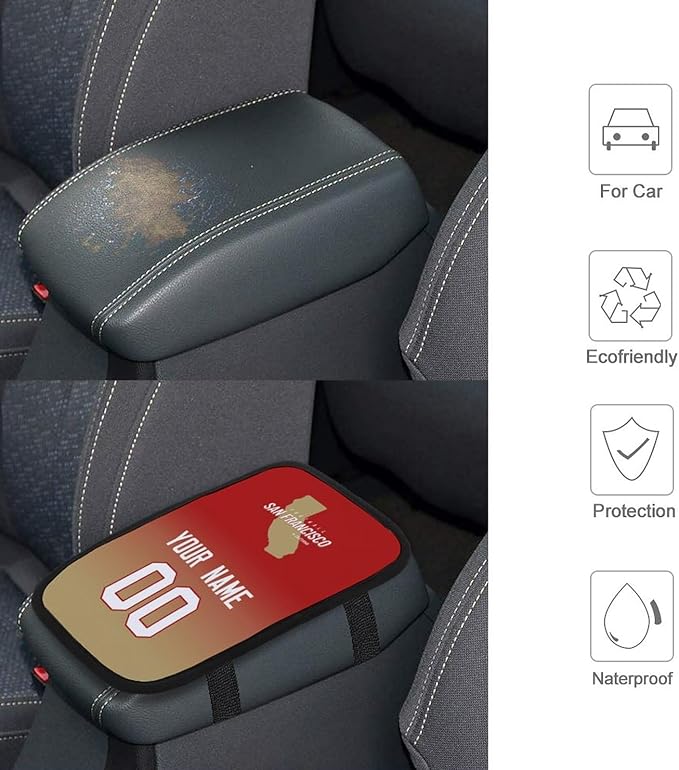 Custom Football Car Armrest Covers Universal Auto Center Console Pad Car handrail Box Cushion Personalized Add Name & Number Fans Gift Fit Suit for SUV Truck Sedan Van