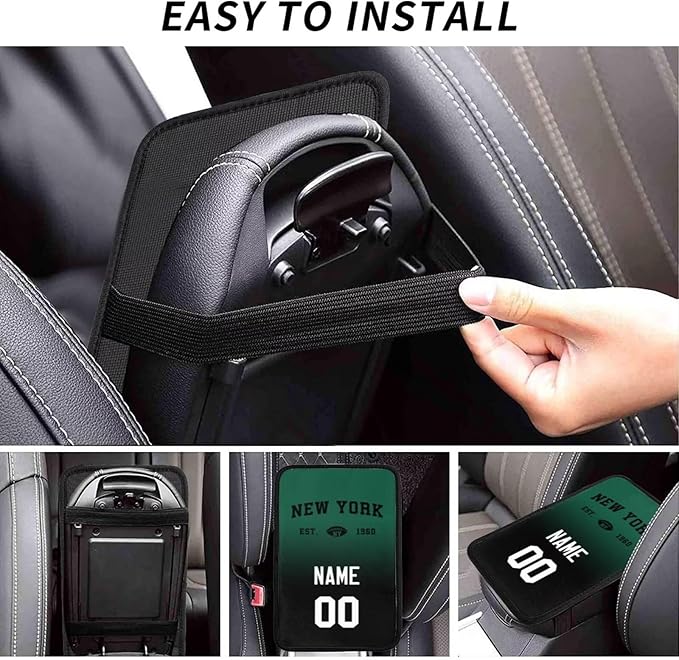 Custom Car Armrest Cover,Add Personalized Name and Number As Gifts for Loyal Football Fans,Auto Center Console Pad Car handrail Box Cushion,Fit for Most Car