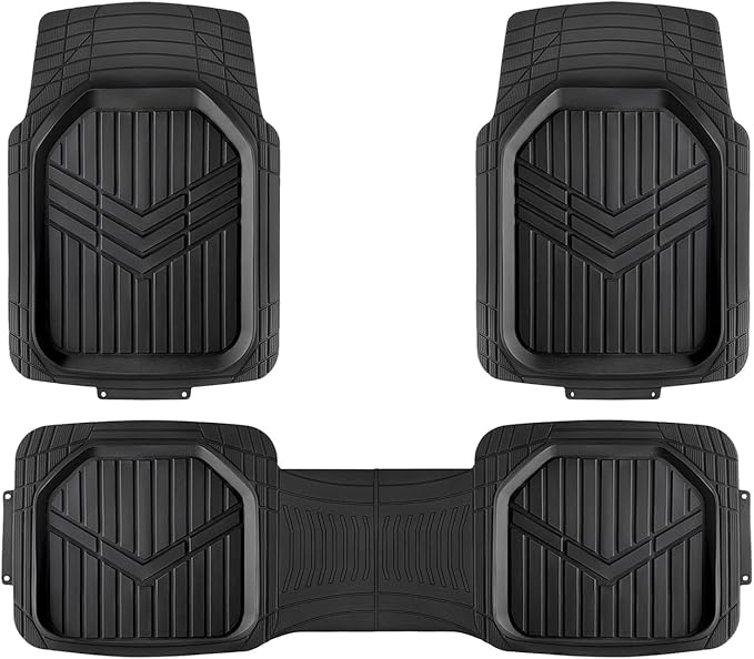 Amazon Basics 3-Piece All-Weather Heavy Duty, Full Set PVC Floor Mats for Universal Fit in Cars, SUVs, and Trucks, Black, Trim to Customize