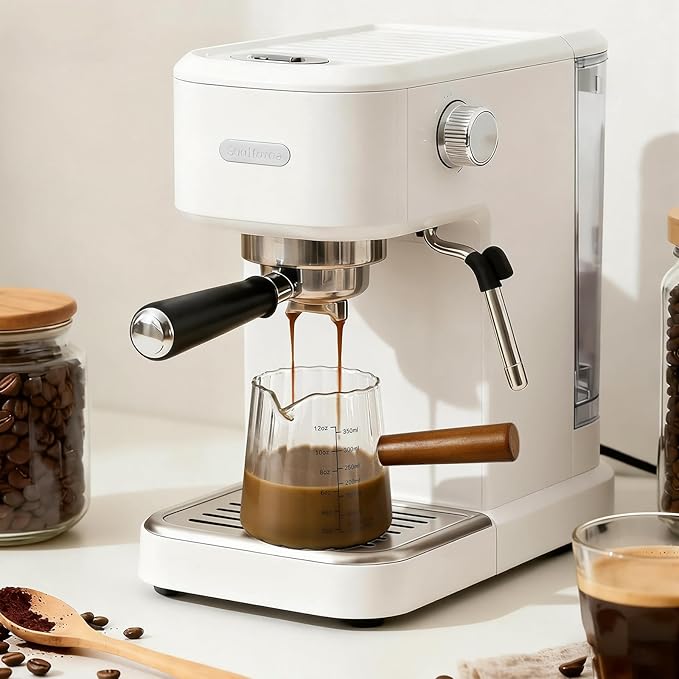 Espresso Measuring Cup 12 Oz, Espresso Glass Cups with Wood Handle, Milk Frothing Cup, Espresso Cup for Coffee, Milk, Tea or Maple Syrup Serving (Transparent, 12 oz)