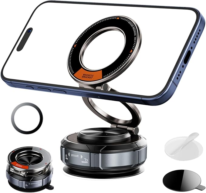 Magnetic Car Phone Holder Heavy Duty Zinc Alloy, 360° Rotation, Magsafe Strong Magnetic Suction Phone Mount, Easy One-Hand Operation, for Home, Office, Traveling, Compatible to All Smartphones