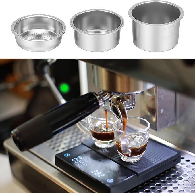 51mm Stainless Steel Coffee Filter Basket Silver Portafilter Basket Reusable Espresso Coffee Filter Pressurized Single/Double/Four Cup Single Wall Coffees Filters Machine Replacement Accessories