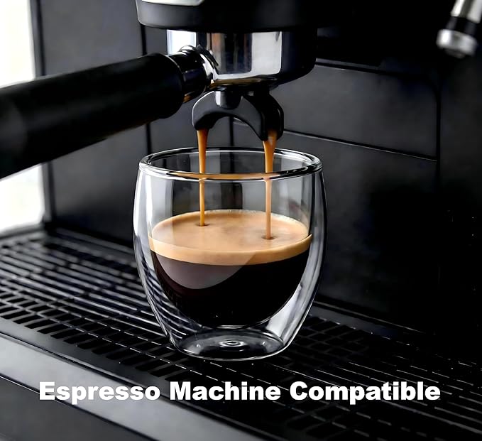 Double Walled Espresso Cups Set of 4, 5oz Clear Expresso Mugs, Small Insulated Espresso glasses for Coffee Machines