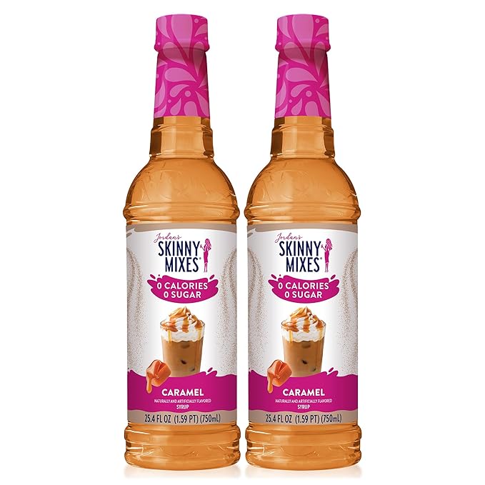 Jordan’s Skinny Mixes Sugar Free Coffee Syrup, Caramel Coffee Flavoring Syrup, Zero Calorie Drink Mix, Lattes, Baking, Protein Shake or Cocktail, Dairy & Gluten Free, Kosher, 25.4 Fl Oz, 2 Pack