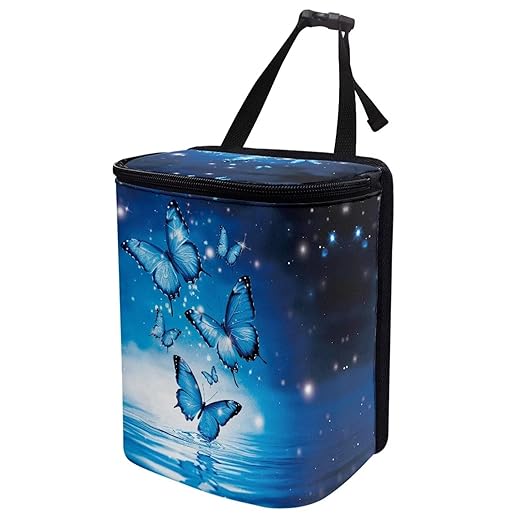Blue Butterfly Car Trash Can Leak Proof Hanging Garbage Bin for Back Seat Easy to Install Vehicle Trash Can Hanging Fashion Auto Interior Universal Fit Truck Automotive Most Cars