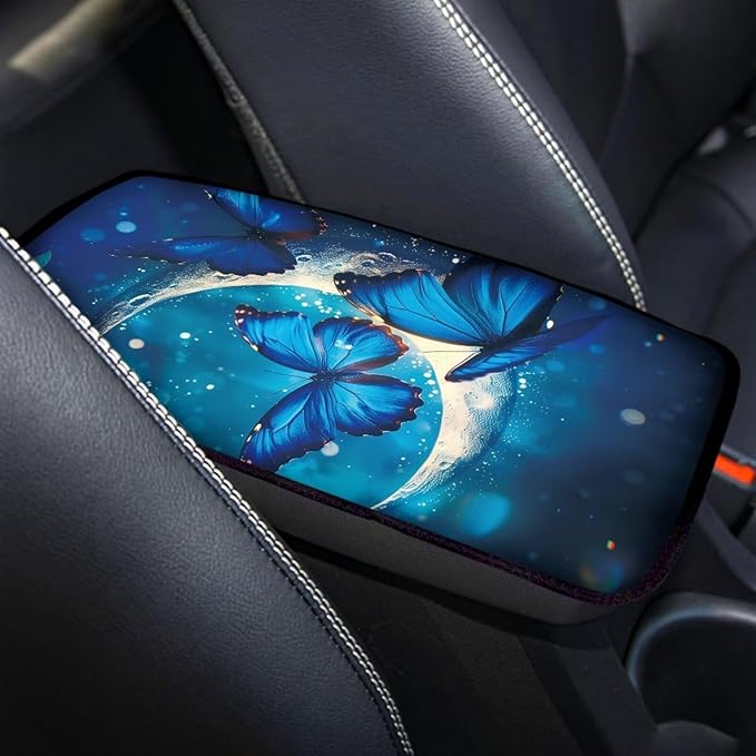 Mintutlipy Blue Butterfly and Moon Car Center Console Covers Car Armrest Storage Box Mat Universal Waterproof Automobile Armrest Covers Easy to Install