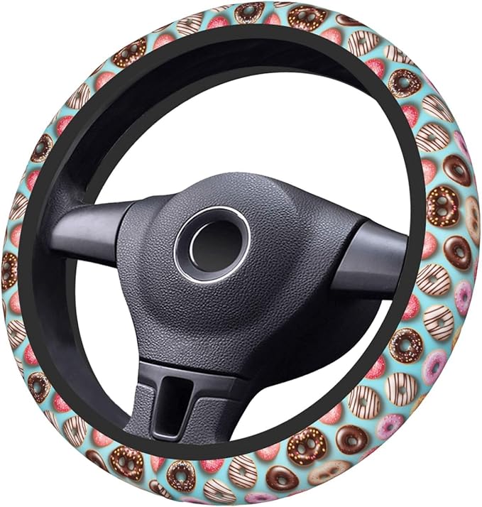 Delicious Doughnuts Car Steering Wheel Cover, 15 Inch Steering Wheel Cover Stylish Decor for Most Cars