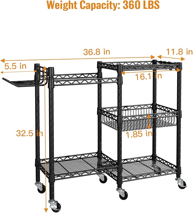 FUTASSI Home Gym Storage, 3 Tiers Workout Equipment Organizer with Wheels for Yoga Mats, Foam Roller, Dumbbells, Kettlebells, and Resistance Bands