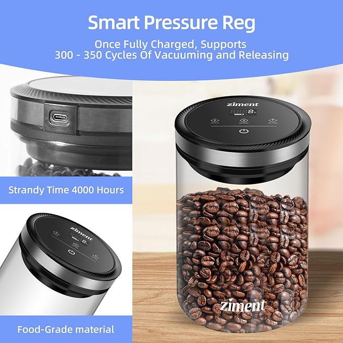 2 PCS 1.6L Automatic Vacuum Coffee Canister, Sealed Glass Food Storage Container for Coffee Beans, Tea Leaves, Nuts, Snacks, Pasta, Home Kitchen Food Storage, Gifts,17OZ