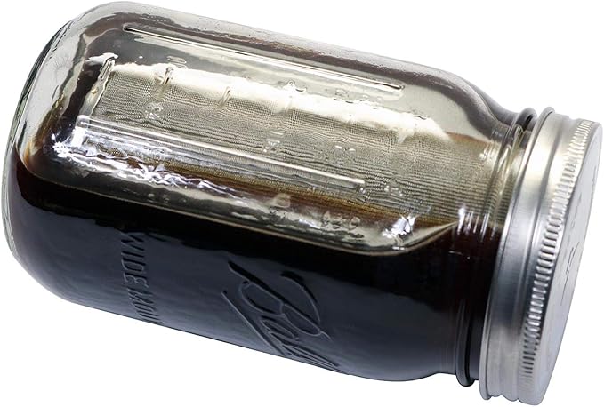 64oz Half Gallon Cold Brew Coffee and Tea Maker Stainless Steel Filter For Wide Mouth Mason Jar With Lid And 2 Silicone Seals | Fine Mesh Stainless Steel Cold Brew Coffee Maker Filter