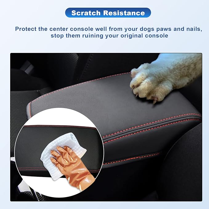 CDEFG 2024 2025 CX-5 Center Console Cover Armrest Pad Compatible with 2018-2023 2024 2025 Mazda CX5 CX-5 Console Lid Protective Cover Black Leather Scratch Resistance (Red Line)