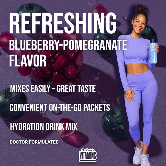 Dr. Price’s Electrolytes Hydration Powder Packets – Blueberry Pomegranate, 30 Packs | Sugar Free Electrolyte Drink Mix, 72+ Trace Minerals, Manganese | Keto, Vegan, Doctor-Formulated, Made in USA