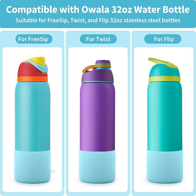 Silicone Boot for Owala 32 oz Bottle, Anti-Slip Protective Sleeve for Owala Twist & FreeSip & Flip Insulated Bottle, Boot Bottom Base (Glitter Blue)