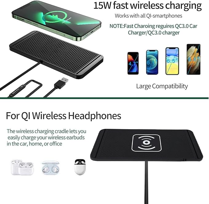Wireless Car Charging Pad, 20W Magnet Fast Charger, Fast Wireless Car Charger with Non Slip Mat, Compatible with iOS 11 12 14 15 16 17
