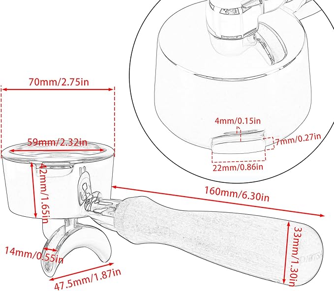 DIBTSA 58mm Portafilter Compatible with Gaggia, Double Spouts 2 Ears, with 304 Stainless Steel Reusable Filter Basket and Wood Handle, Espresso Machine Replacement Parts