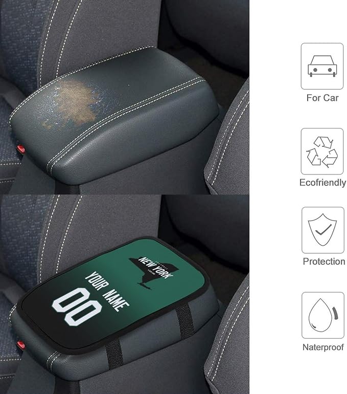 Custom Football Car Armrest Covers Universal Auto Center Console Pad Car handrail Box Cushion Personalized Add Name & Number Fans Gift Fit Suit for SUV Truck Sedan Van