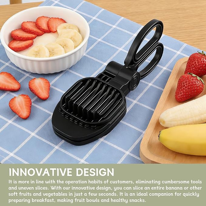 Fruit Slicer, Egg Slicer for Hard Boiled Eggs, Multi-Functional Kitchen Gadget for Strawberry, Banana, Kiwi, Hard Boiled Eggs, Cucumber, Sausage - Rapid & Safe Slicing Tool(COLOR:Black)