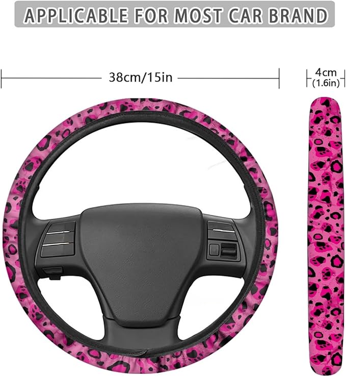 Universal Non-Slip Steering Wheel Cover, 15-inch Polyester Material Driving Accessories, Adjustable for Car and Truck(Cool Purple Leopard Print)