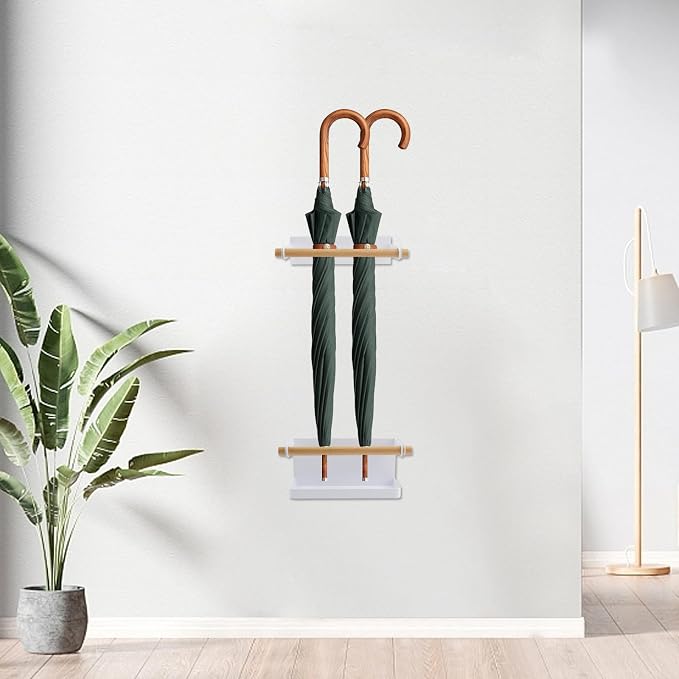 Bitray Umbrella Stand Holder Metal Wall Mounted Umbrella Holder Rack Space Saving Umbrella Holder for Home and Hotel - White