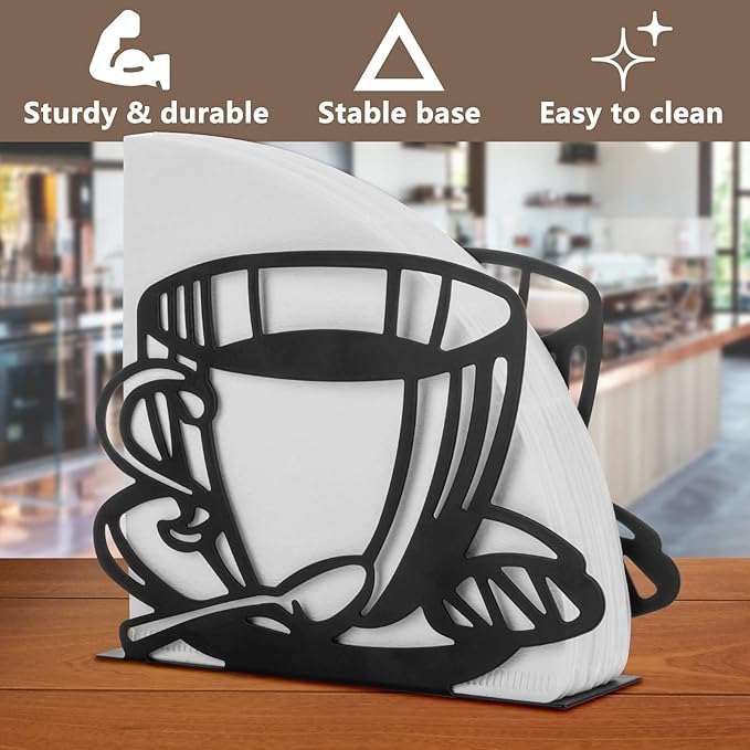Metal Coffee Filter Stand - Holder & Rack for Coffee Filters, Paper Towels & Napkins - Vertical, Cone & Square Shaped (Black)