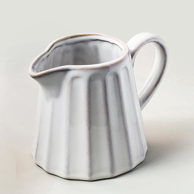 Ceramic Creamer Pitcher,17 Oz Coffee Creamer Container with Handle, Small Milk Pitcher Pourer for Sauces, Salad, Cream White