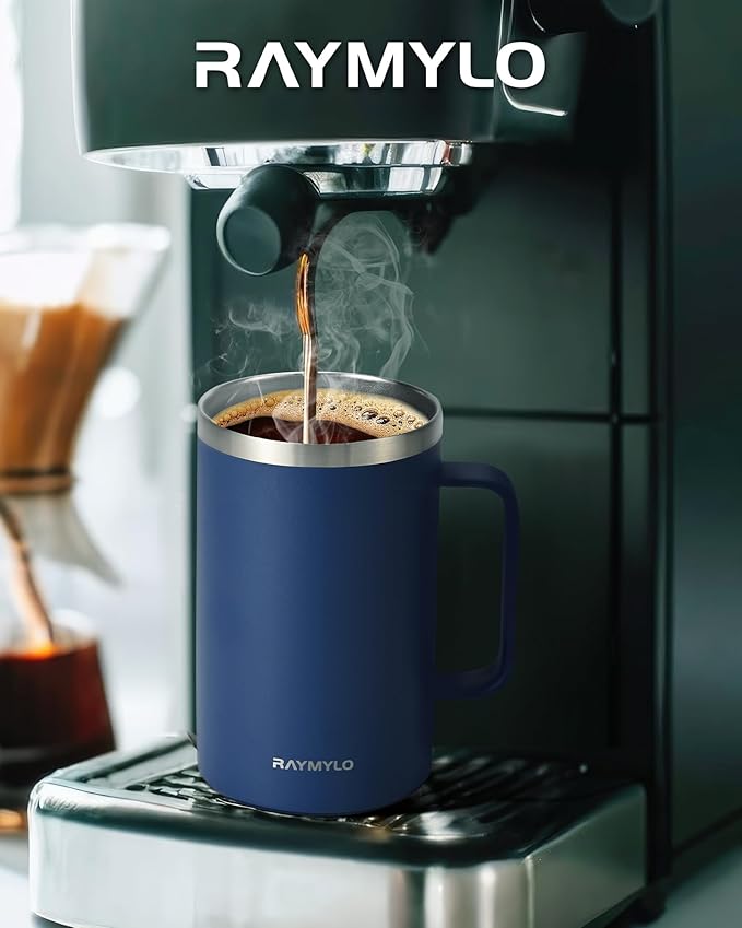 Insulated Coffee Mug 24 oz, Double Wall Stainless Steel Coffee Mug with Lids, Leak-Proof & Detachable Slider Lid for Thorough Clean, Keeps Coffee Cold for 9 Hrs, Suitable for Camp Home Office