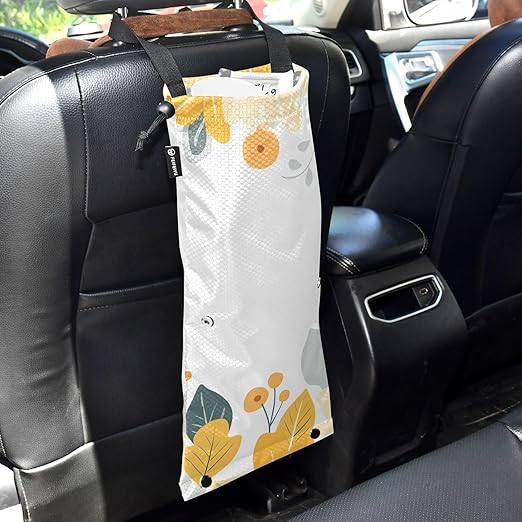 ALAZA Hanging Car Trash Bags Garbage Bag Trash Can for Back Seat Small Yellow Flowers Washable Storage Bag Retractable 2 Pack