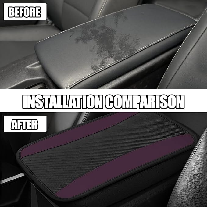 Hovom Car Center Console Cover, 12.72"×7.15" Leather Armrest Cover for Cars, Stylish Auto Armrest Cushion Pad, Anti-Scratch Vehicle Arm Rest Protector, Universal Interior Car Accessories (Purple)
