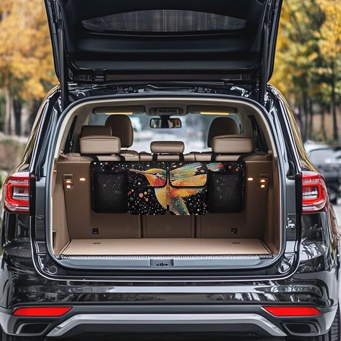 Hummingbird Car Trunk Organizer & Backseat Hanging Organizer with 2 Large Storage Bag & 2 Mesh Pockets,Trunk and Backseat Organizer for SUVs & RVs,37.01x11.81 inch