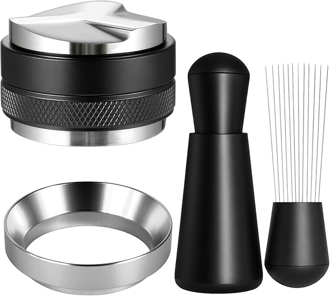 51mm Espresso Accessories Kit - 3 PCS Heavy Duty Dual Head Coffee Distributor and Tamper, WDT Tool, Magnetic Dosing Funnel - Fits Delonghi Breville 51mm Machines and Portafilter