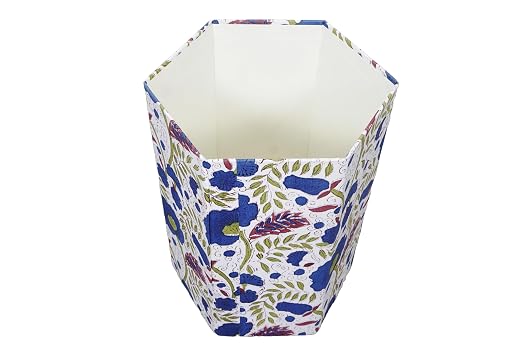 Generic 3.3 Gallon Cotton Hand Block Printed Paper Waste Basket |Small Decorative Trash Can for Housewarming Gifts in Living Room, Bedroom, Bathroom | Eco-Friendly, Plastic-Free (1, WHITE BLUE GREEN)