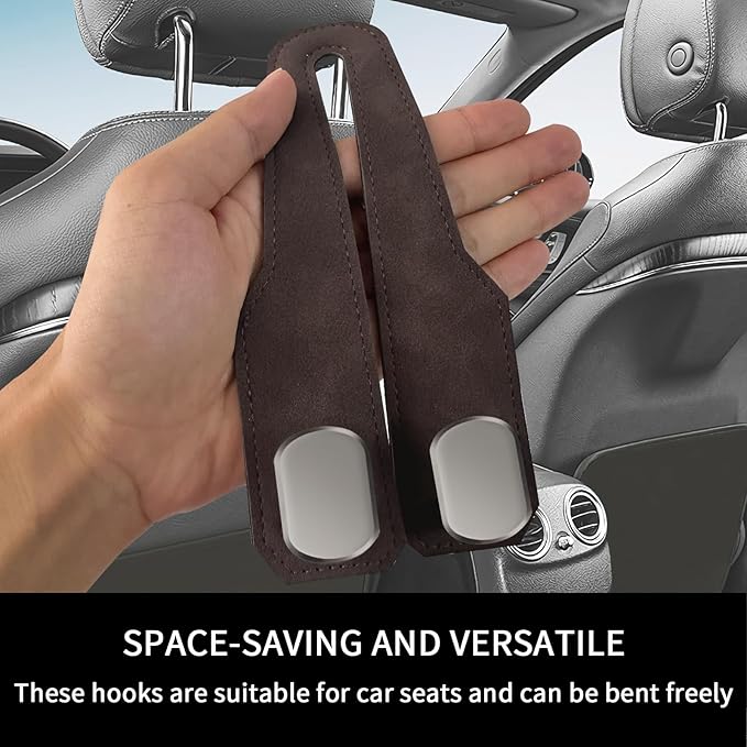 Car Seat Headrest Hooks for Purses and Bags, 4 Pack Bag Purse Holder for Car with Double Metal Hooks, Car Purse Hanger, Headrest Back Seat Handbags Hook Cute Hanging Accessories, Brown