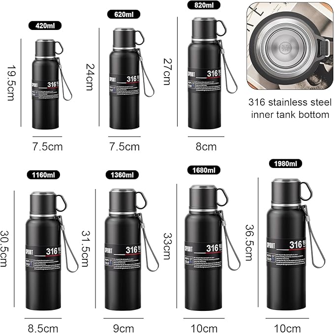 Double wall vacuum Leakproof stainless steel wide mouth insulated water bottle;tea tumbler with tea strainer infuser basket,cup and lid; travel coffee thermoses hot drinks;portable cold thermal flask