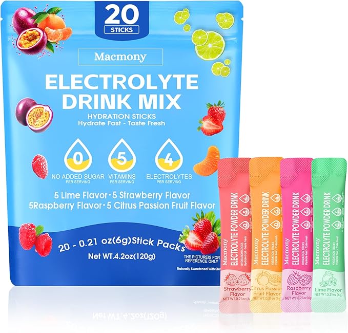 Electrolyte Powder Packets, Hydration Packets 20 Stick, Sugar Free Electrolytes for Rapid Recovery, Electrolyte Powder Drink Mix with Yerba Mate - Gluten Free, Keto Friendly, Vegan