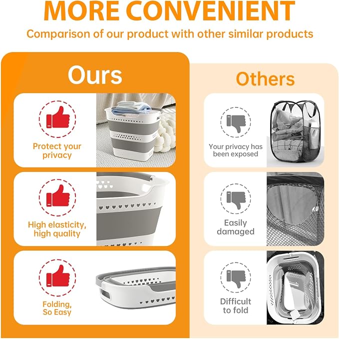 42L Medium Collapsible Plastic Laundry Basket with Handles, Foldable Laundry Basket Hamper, Pop Up Storage Container Organizer for Washing Storage (Gery, 17 Inch * 13 Inch * 15 Inch)