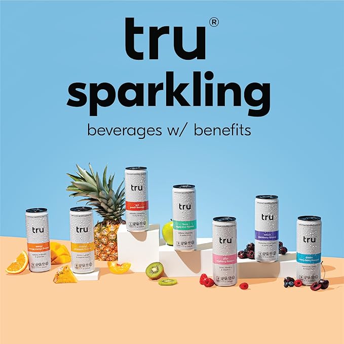 Tru Refresh Seltzer, Sparkling Water with Electrolytes, Prickly Pear, Lemon Balm & Real Blackberry Juice, Sweetened with Monk Fruit & Stevia, Gluten Free, Vegan, Caffeine Free, 12 FL OZ Cans, 12 Pack