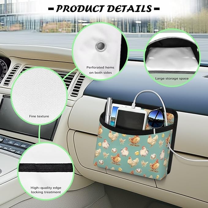 Renewold Car Side Pocket Organizer, Eggs Chickens, Vehicle Storage Pouch for Seat Door Console Window, Auto Seat Gap Filler Bag Accessories, Notes Sunglasses Cell Phone Holder Tray, Universal Small
