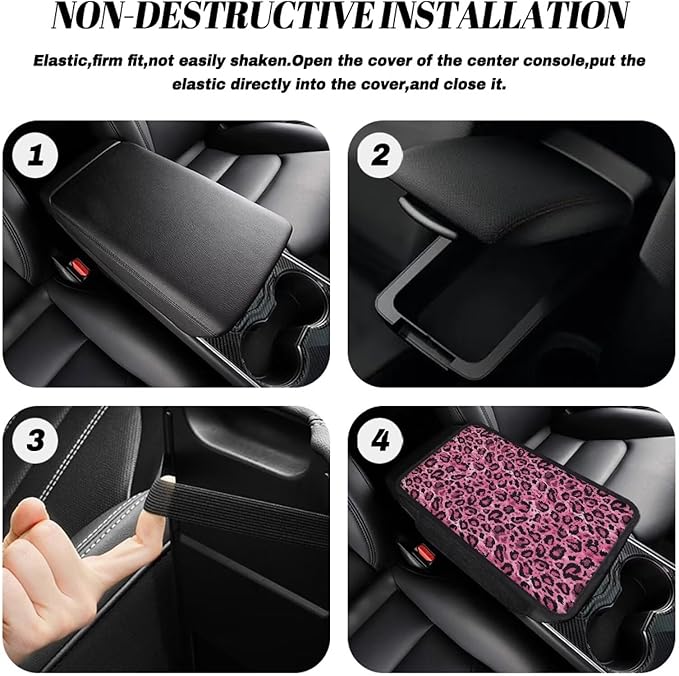 Dreaweet Purple Leopard Print Car Center Console Cover Cheetah Car Accessories Center Console Cover for Women,Universal Arm Rest Cover for Car Console Covers with Pockets for Truck Sedan SUV
