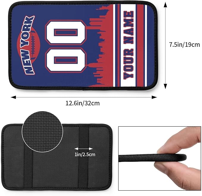 Custom New York Car Armrest Covers Personalized Football Style with Name Number Customized Auto Center Console Pad Car Handrail Box Cushion for Most Vehicle Decor Accessories, Fans Gift